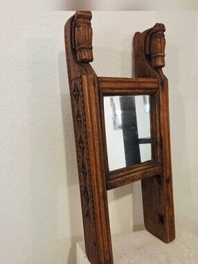 Vintage Antique Handmade Carved Teak Horsehead Rustic Wooden Barber Mirror Rare